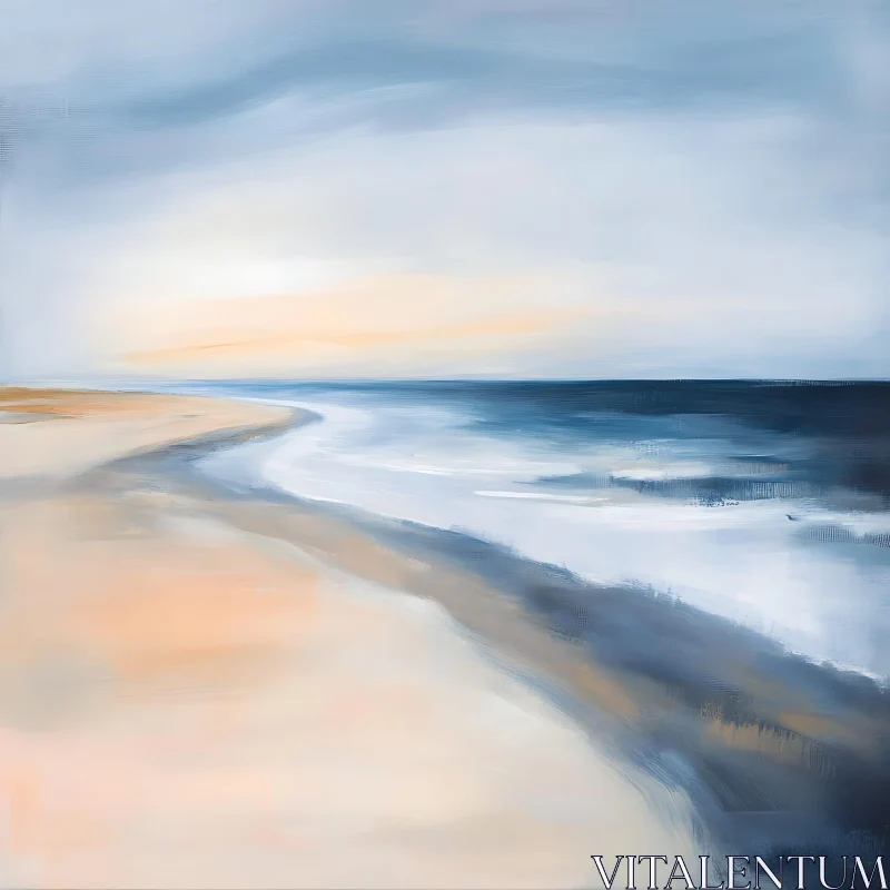 Peaceful Seascape Painting with Sandy Shore AI Image