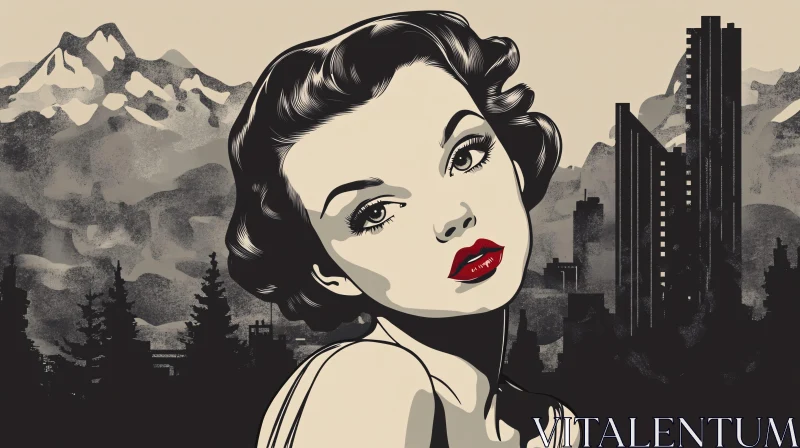 AI ART Monochrome City and Mountain Pop Art Portrait