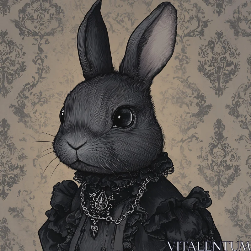 AI ART Monochrome Rabbit with Antique Clothing