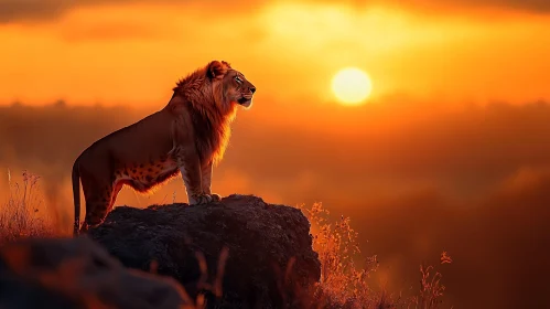 African Lion Silhouette at Dusk