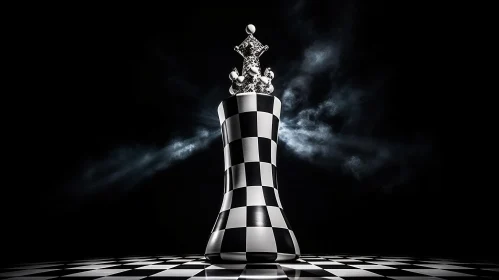 Surrealistic Chess King Standing in the Dark