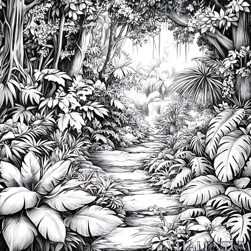 AI ART Detailed Black and White Jungle Scene