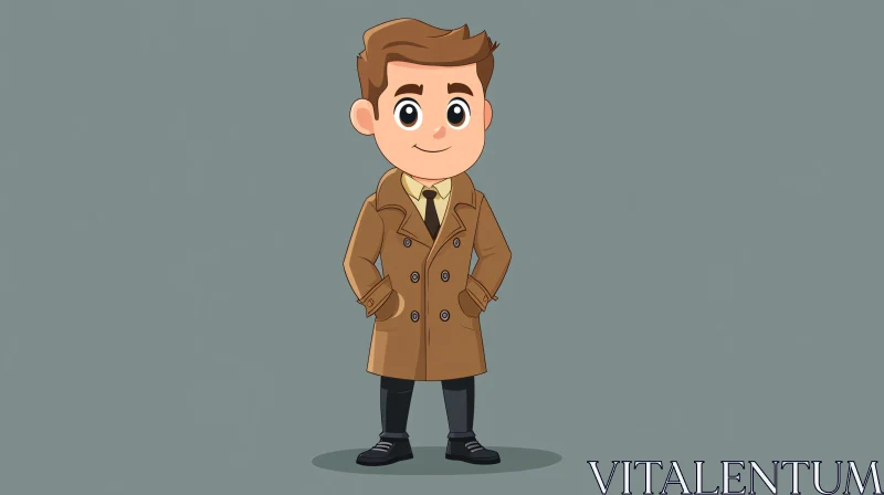 AI ART Cartoon Character with Brown Trench Coat