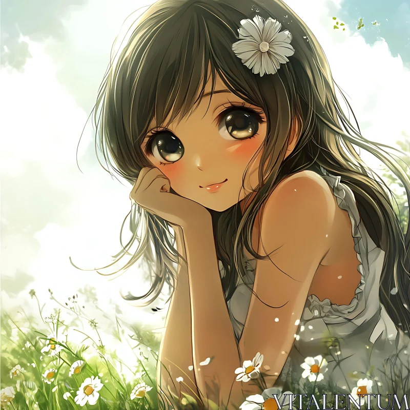 Serene Anime Portrait of a Girl in Nature AI Image