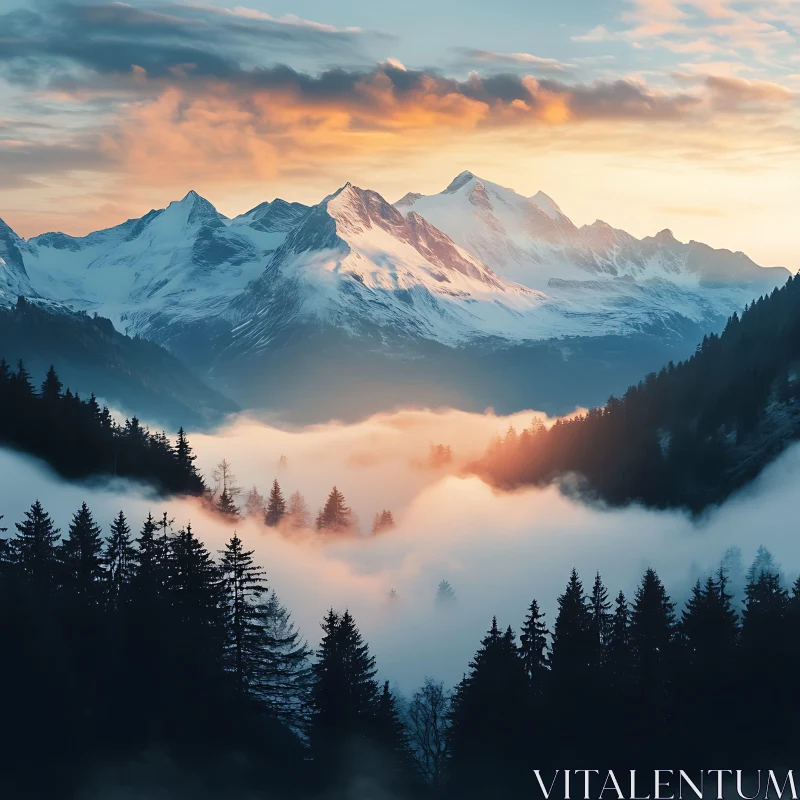 Snowy Mountains Above the Clouds AI Image