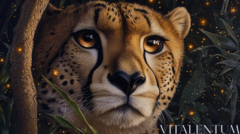 Cheetah Face Close-Up in the Night AI Image