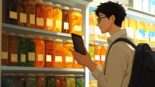 Man Shopping for Preserved Goods