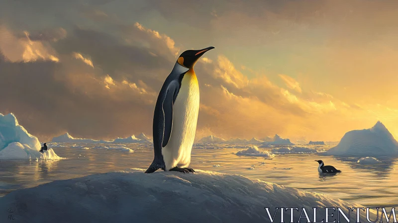 Penguin in Golden Light AI Image