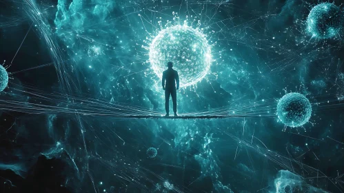 Man Facing Abstract Glowing Sphere