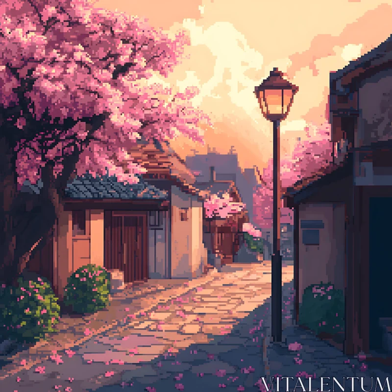 AI ART Idyllic Street with Cherry Blossoms