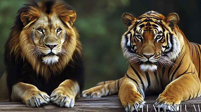 Portrait of Lion and Tiger Together AI Image