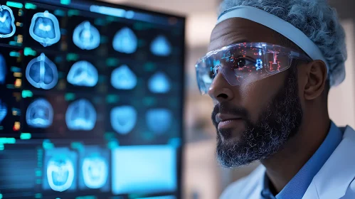 Doctor Examining Medical Data with AR Glasses