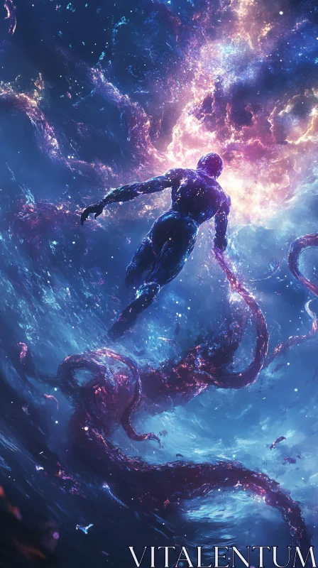 AI ART Cosmic Ascension of Humanoid Amidst Tentacles