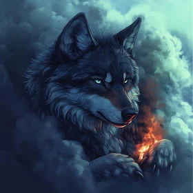 Mystic Wolf with Fire