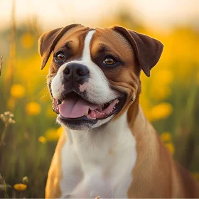 Joyful Dog Amidst Yellow Blossoms