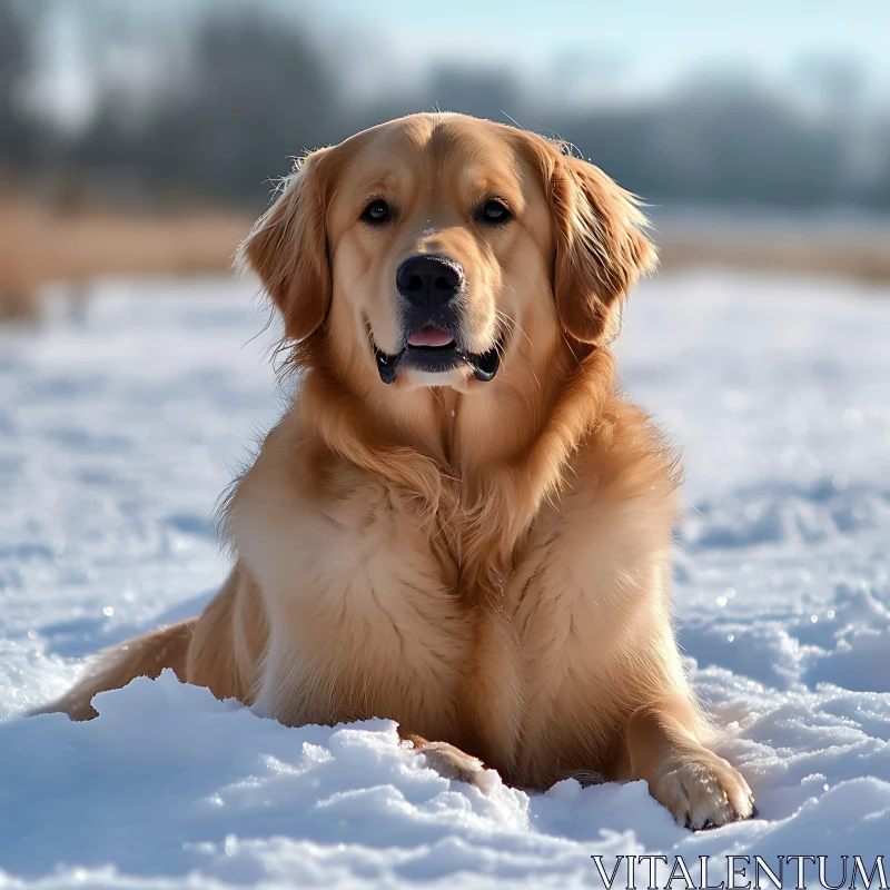 Golden Retriever in Winter Landscape AI Image