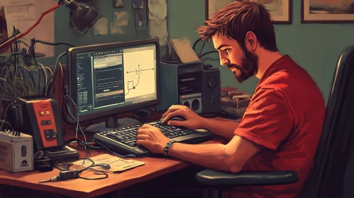 Man At Computer Working