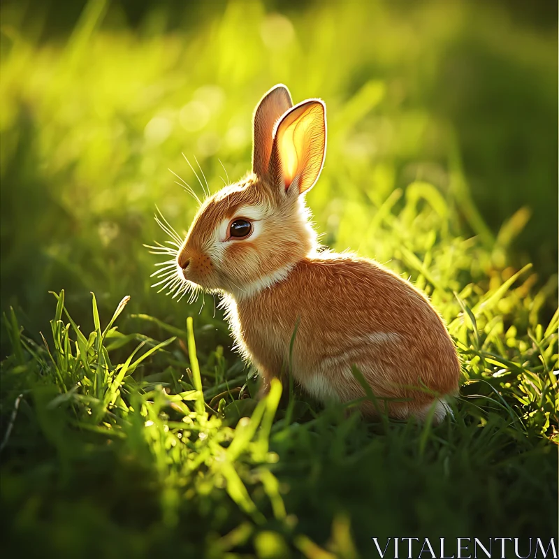 Rabbit Portrait in Green Grass AI Image