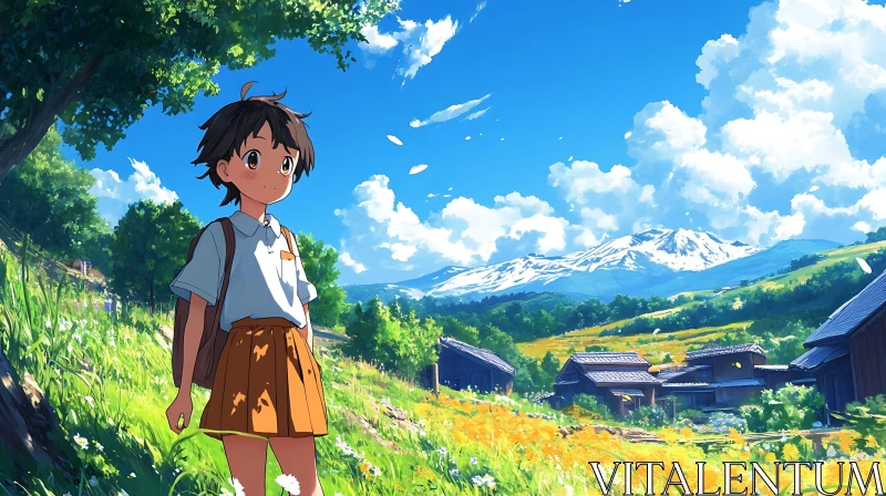 Anime Girl in Summer Landscape AI Image