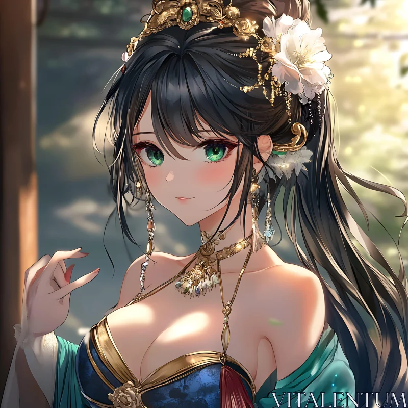 Anime Woman in Luxurious Attire AI Image