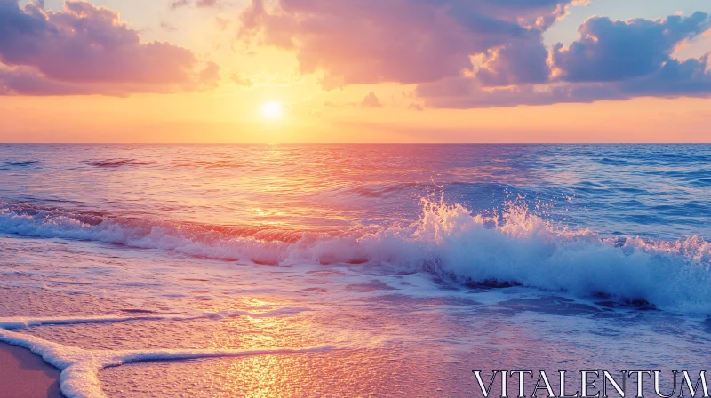 Sunset Over Ocean with Beautiful Clouds AI Image