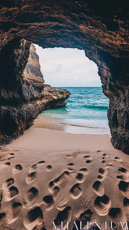 Peaceful Ocean Scene Framed by Cave AI Image