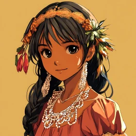 Elegant Anime Woman with Floral Crown