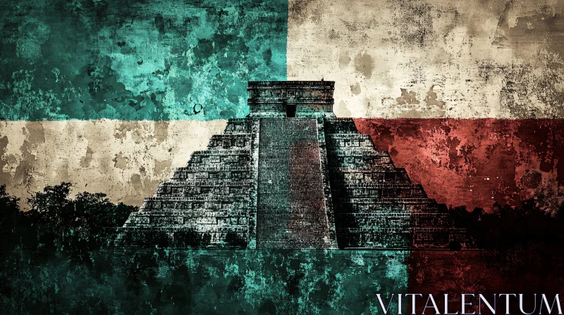 AI ART Textured Mayan Pyramid Illustration