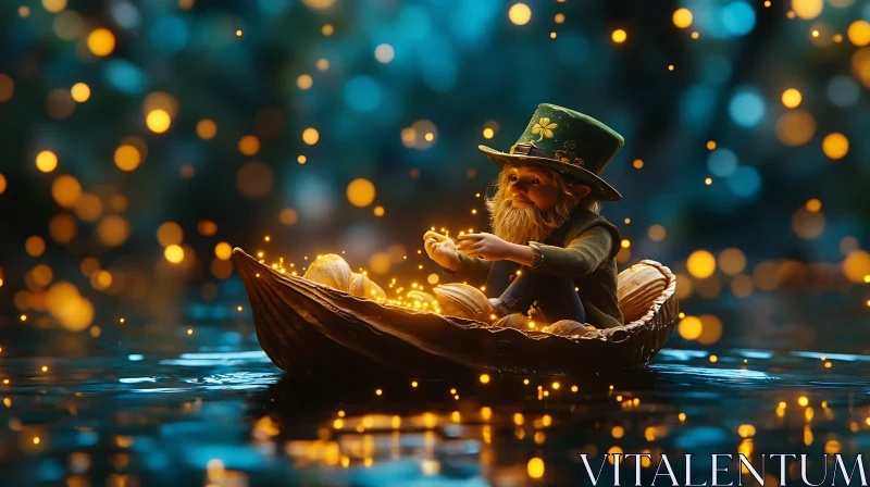 AI ART Enchanted Leprechaun Sailing with Magical Lights