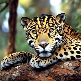 Resting Jaguar on a Tree Branch