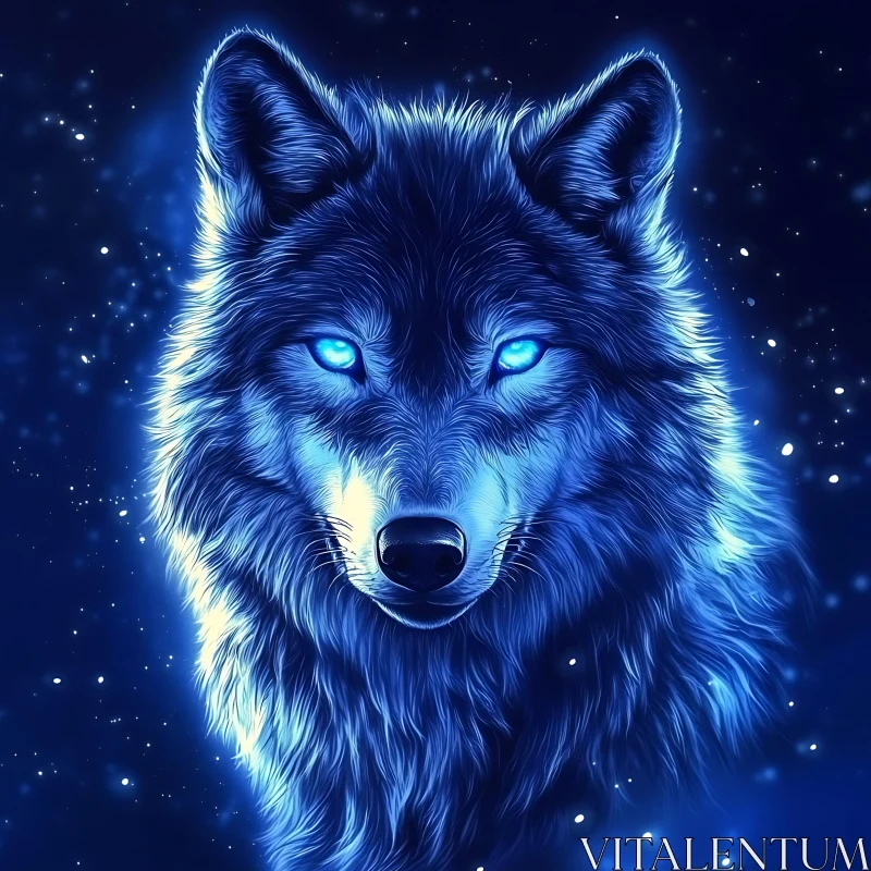 Blue Wolf Staring Eyes Digital Art AI Image