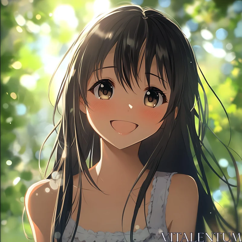 Sunny Day with Smiling Anime Girl AI Image