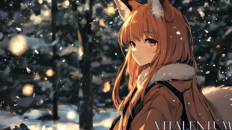 Winter Charm: Foxgirl in the Snow AI Image