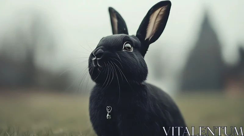 Charming Black Bunny with Pendant AI Image