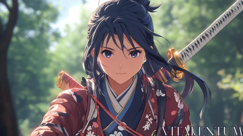 Samurai Warrior in Traditional Kimono AI Image