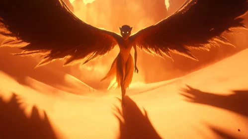 Winged Figure in Arid Landscape