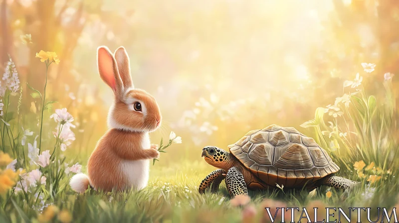 AI ART A Gift of Friendship: Bunny and Turtle