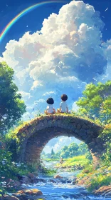 Peaceful Bridge Scene with Rainbow