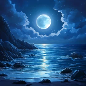 Night Seascape with Full Moon