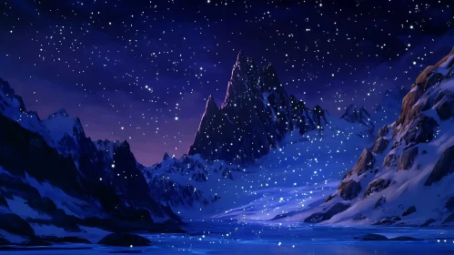 Winter Night Mountain Landscape