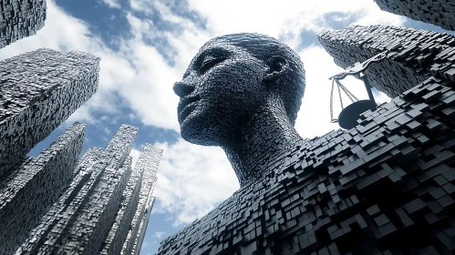 Abstract Justice Sculpture with Scales