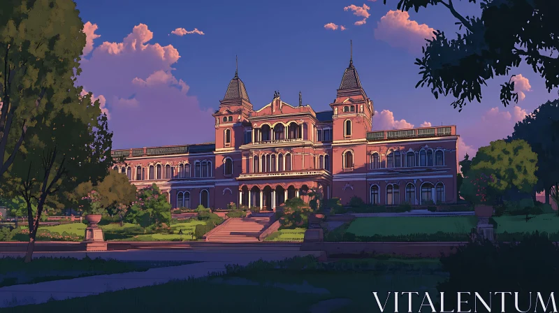 AI ART Majestic Mansion during Evening Hours