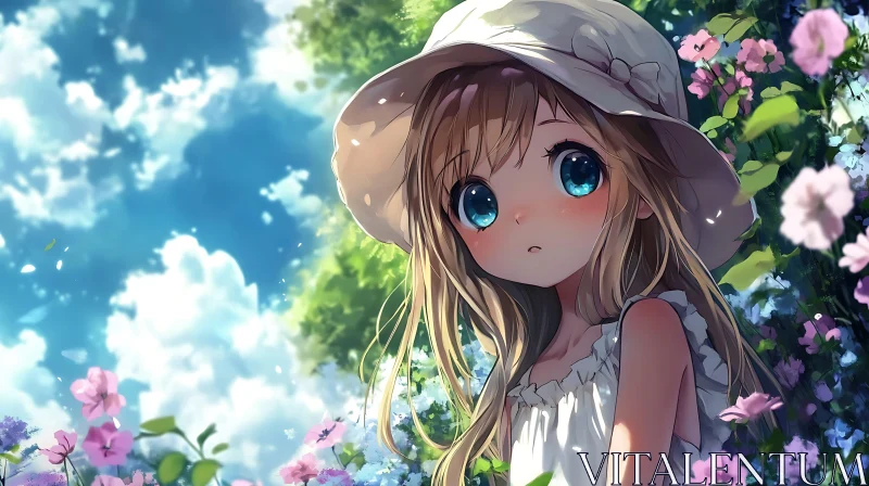 AI ART Anime Girl Surrounded by Flowers in Sunlight