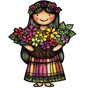 Floral Girl with Basket of Flowers