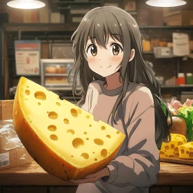 Cute Anime Character Smiling with Cheese