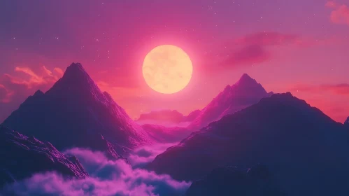 Mystical Mountain Landscape with Moon