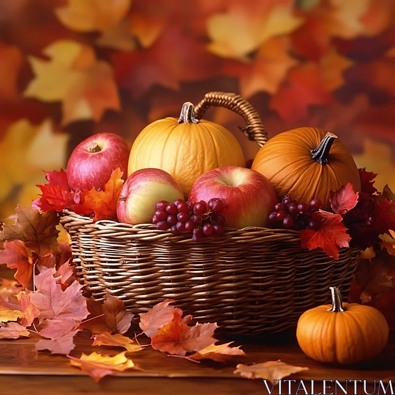 Basket of Autumnal Fruits and Vegetables AI Image