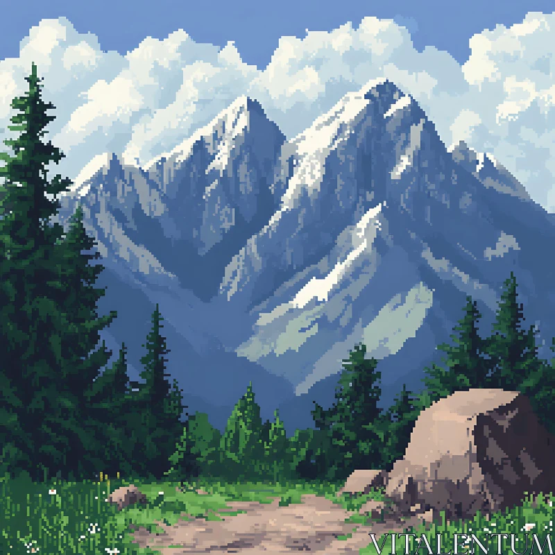 Serene Pixel Mountain View AI Image