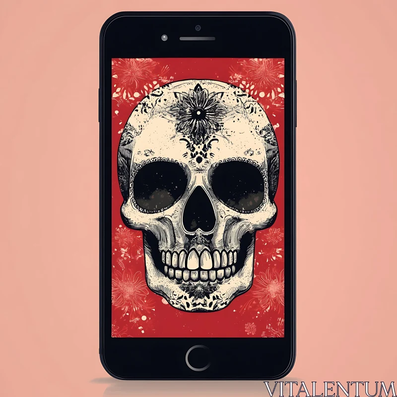 AI ART Ornate Skull on Mobile Screen