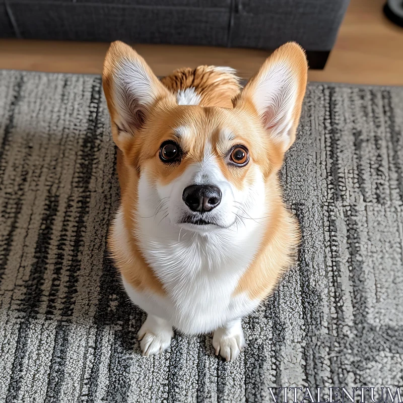 Cute Corgi Dog on Grey Patterned Carpet AI Image